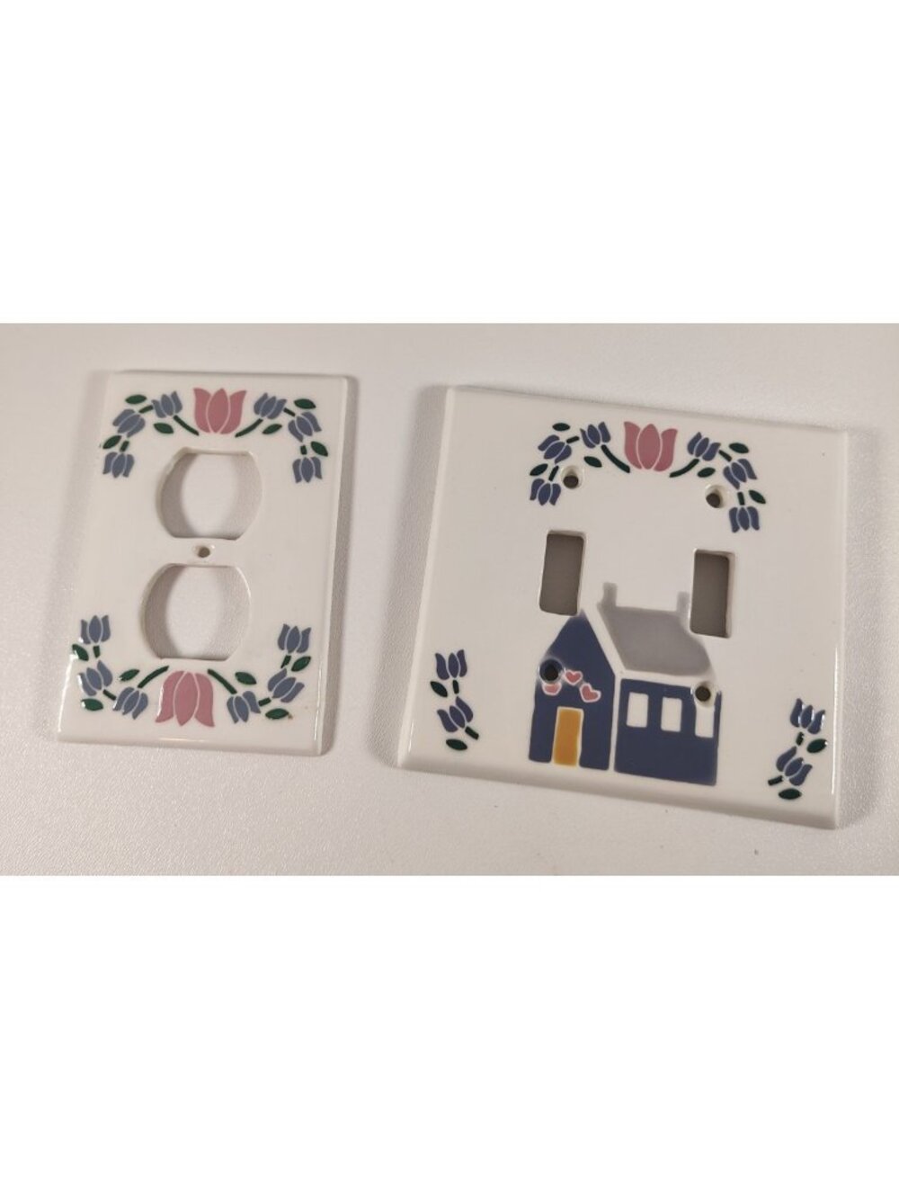 Lot of 2 Ceramic Handmade Country Home House Switch Wall Plates Single & Double
